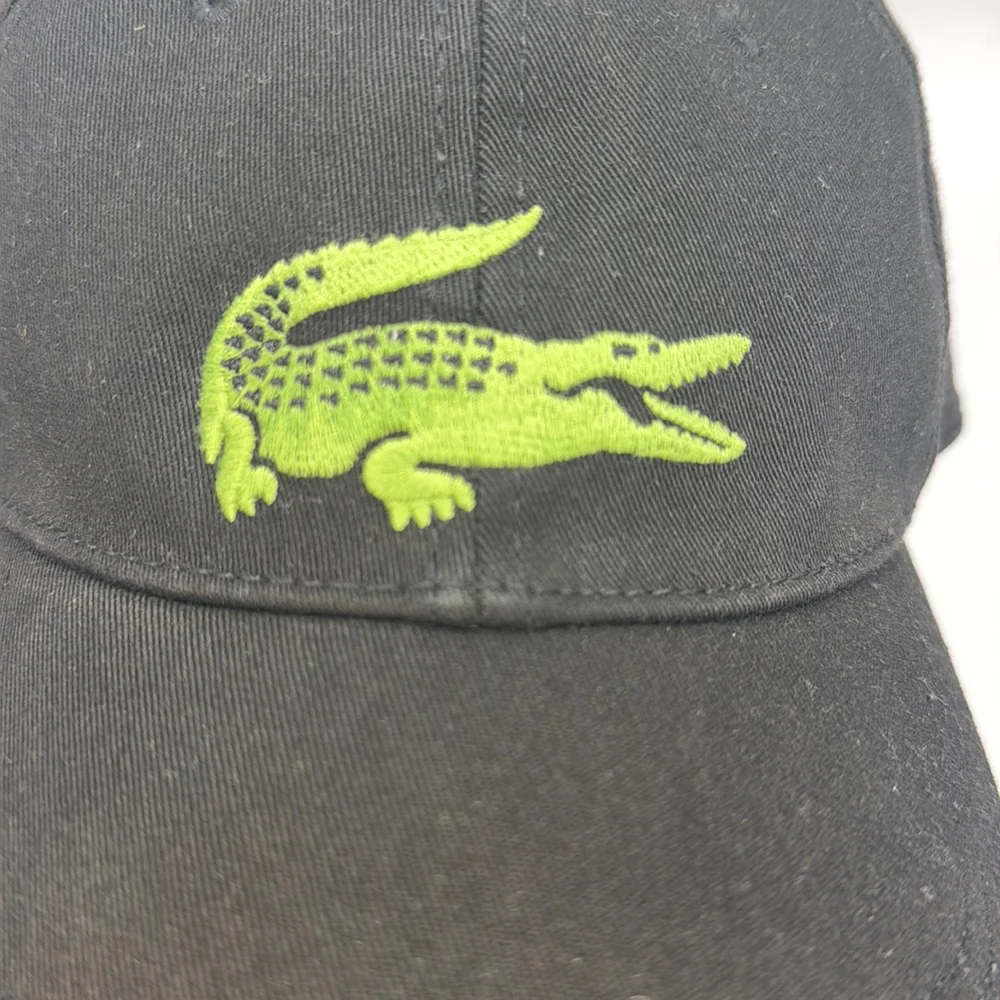 Lacoste Big Croc Gabardine Cotton Baseball Cap Hat Black Green RK4711 Size 00